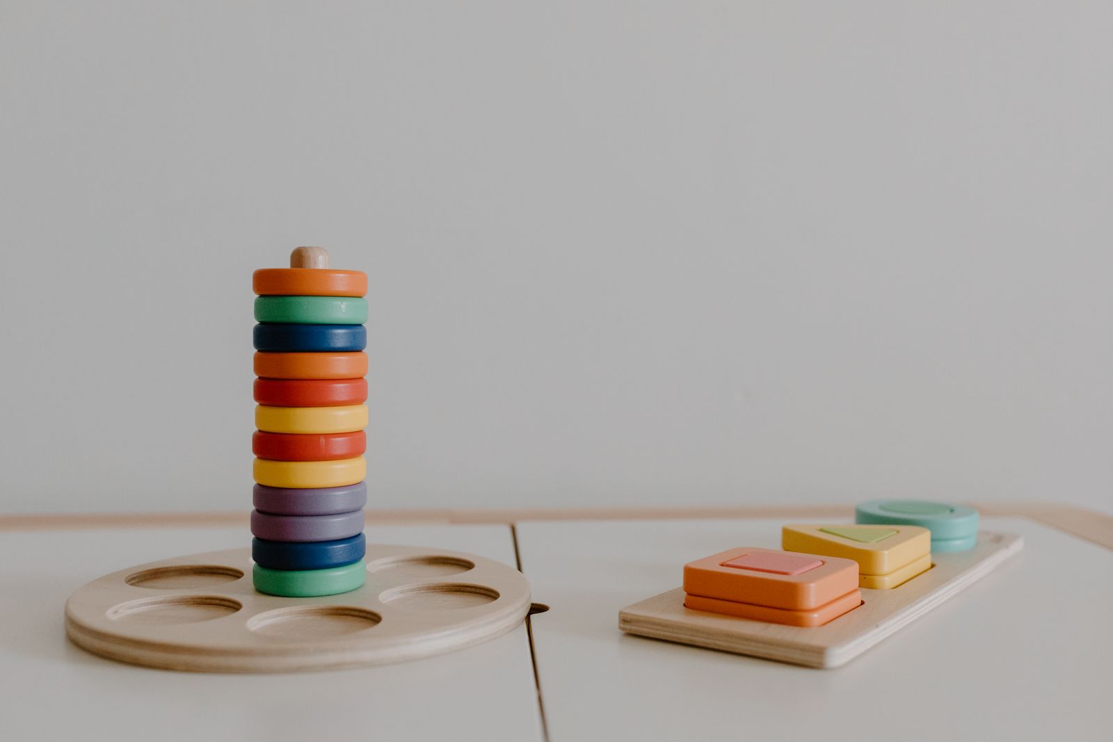 A play corner with colourful wooden toys